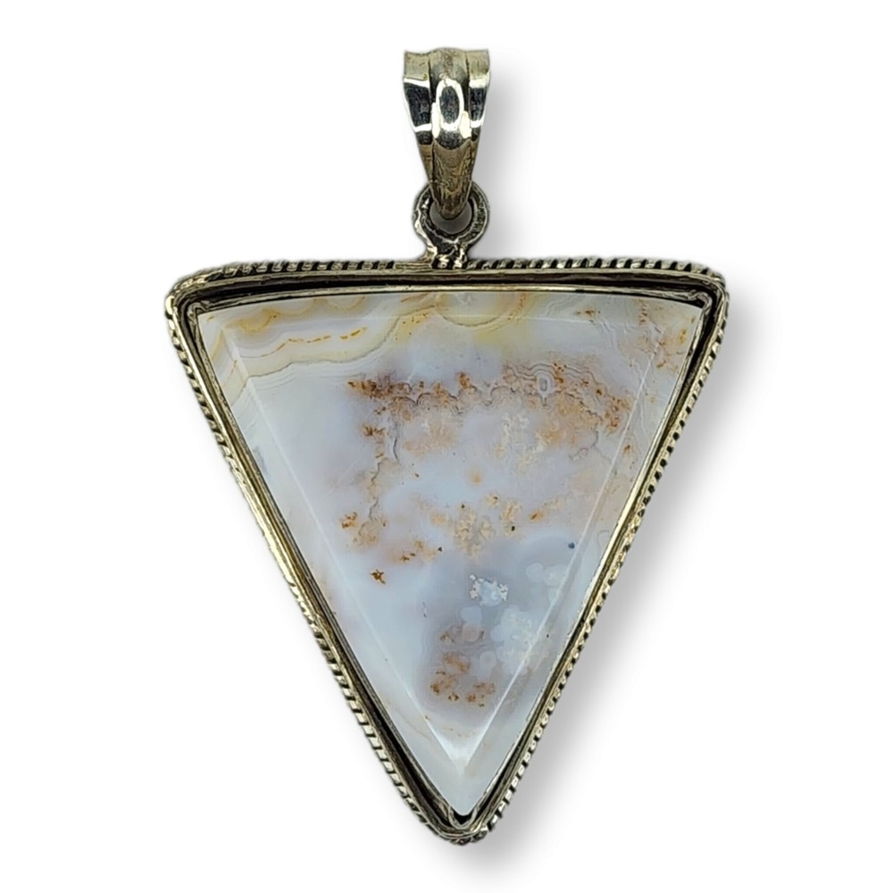 Vintage Pendant Sterling Silver 925 White Colorado Quartz Large Triangle Boho